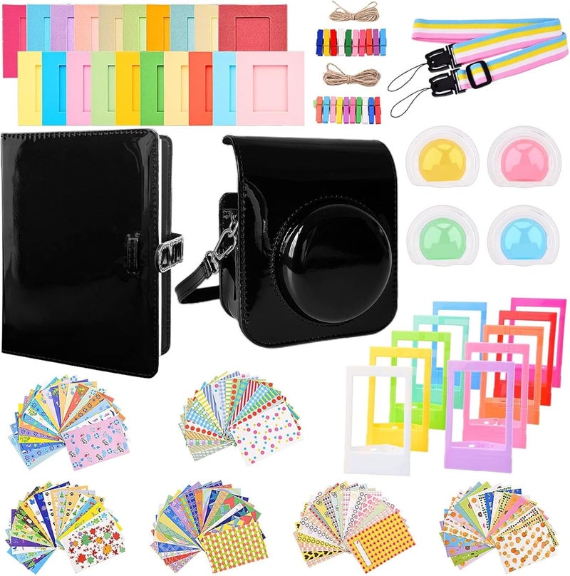 Sunmns Accessories Bundle Kit Compatible with Instax Mini 12 Instant Camera, Include Case Album Stickers Photo Frames Filters Strap (Black) - Image 1